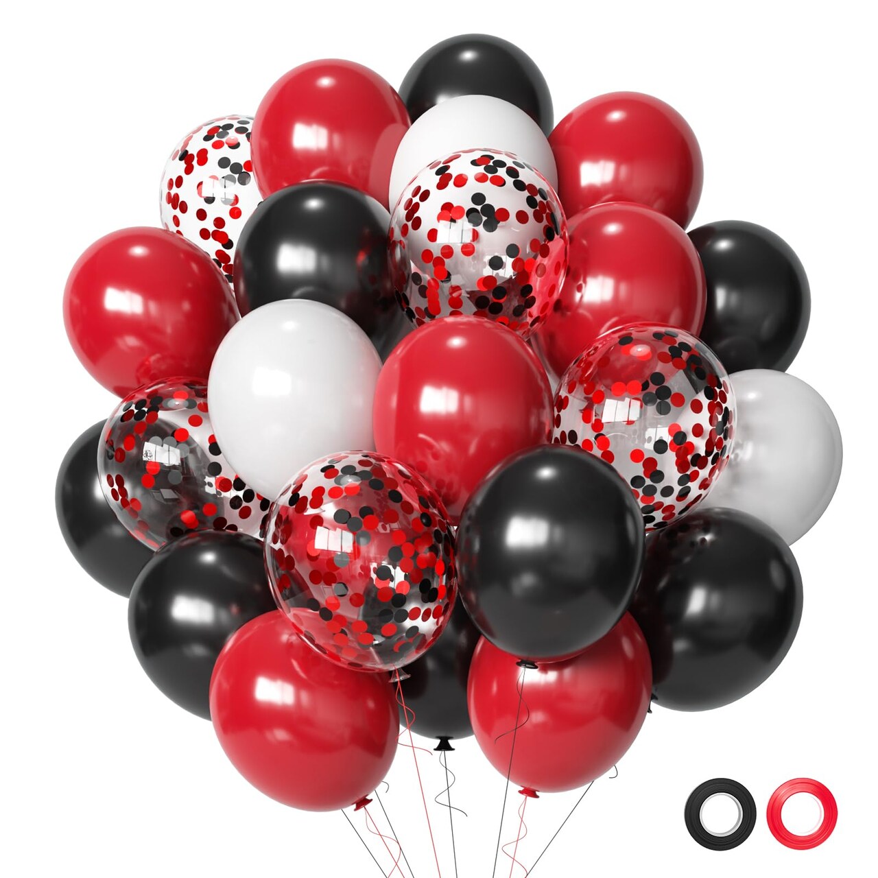 Red and Black Latex Balloons, 50Pcs 12inch Black Red White Party Balloons for Birthday,Wedding,Baby Shower,Casino Party, Race Car Party,Valentine's Day